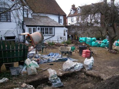  clearance work is finishing and the setting out of the site and foundations for the paving are being laid