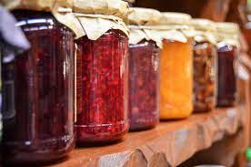  Stored jams, preserves, chutneys and pickles from the garden harvest