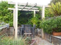 The Pergola adds shade to a very sunny riverside garden.